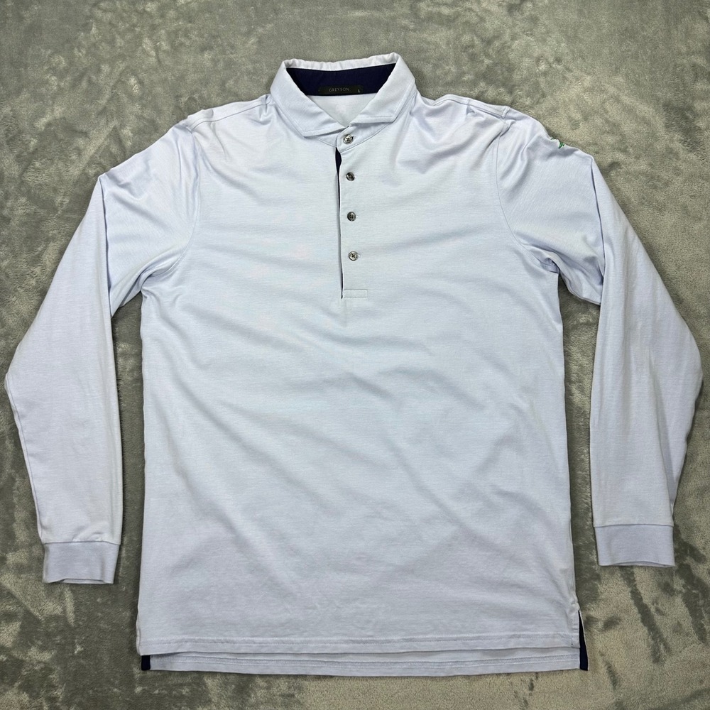 Greyson Mens Long Sleeve Polo Shirt Light Blue Pima Cotton Modal Stretch Large